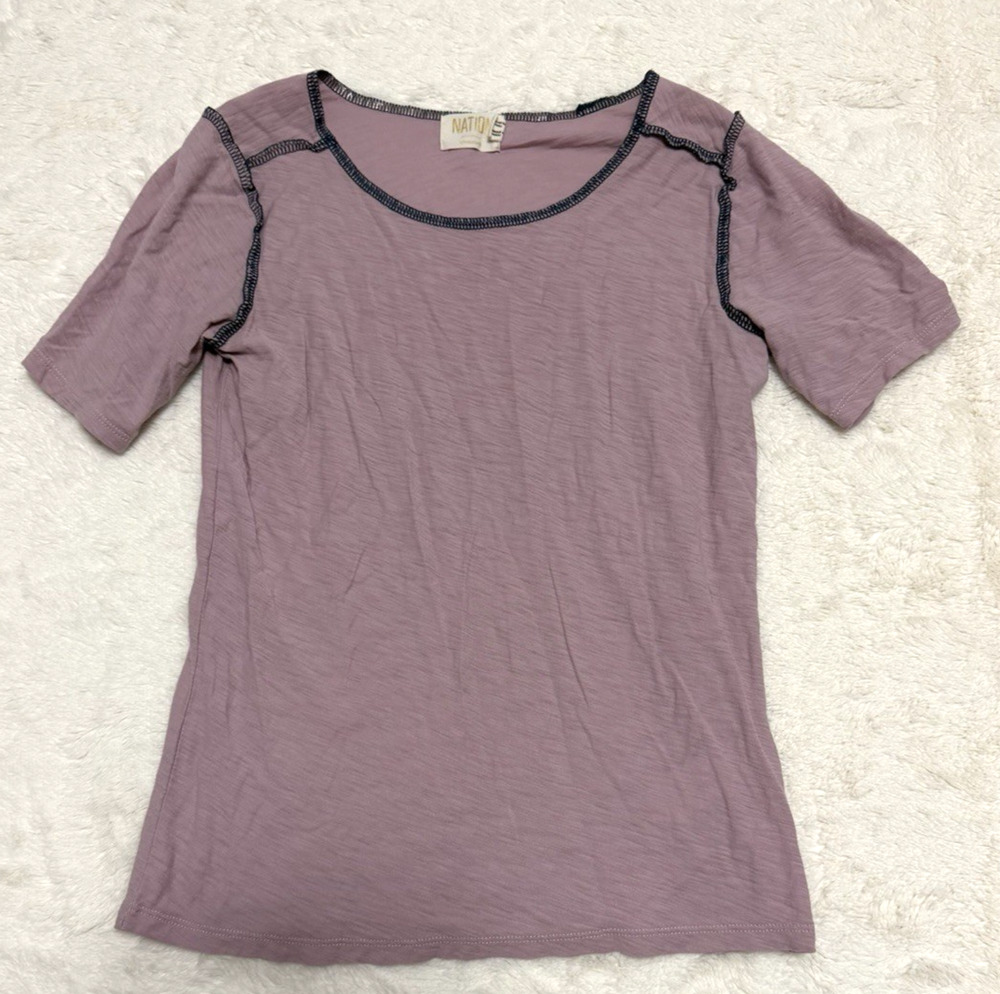 Nation LTD XS Lavender Mauve Pima Cotton Contrast Stitch Short Sleeve Tee Top
